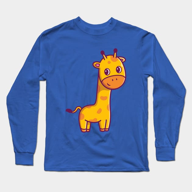 Cute Giraffe Standing Cartoon Long Sleeve T-Shirt by Catalyst Labs